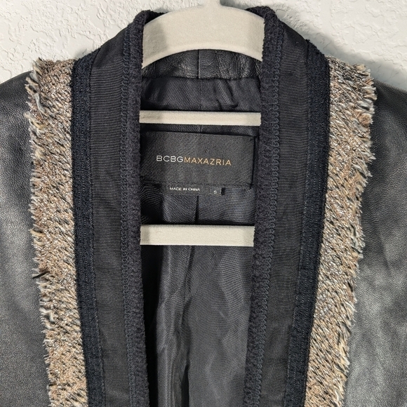 BCBG Max Azria Women's Black Leather Open Front Fringe Bikercore Jacket Size S - Picture 6 of 15
